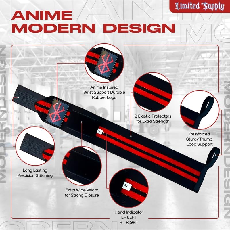 Crown Anime Wrist Wraps Lifting Straps 24" for Men and Women - 1 Pair Each, Gym Accessories Support Weightlifting, and Improve Workout - Image 1